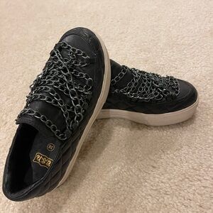 Ash Black Quilted Sneakers with Chain Detail